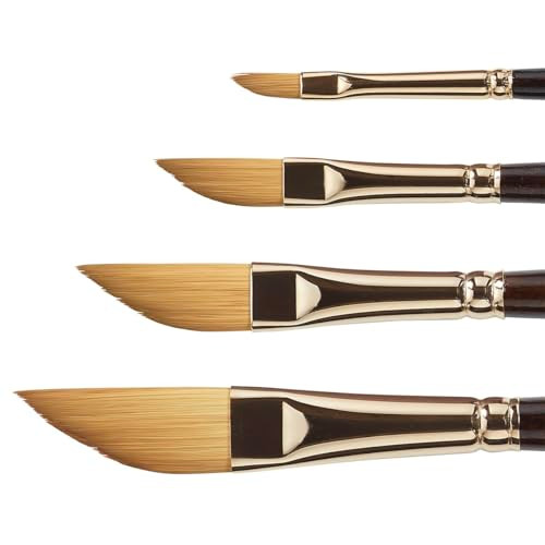 Kingart Premium Finesse 8800 Series 4 Pc Dagger Striper Brush Set Synthetic Taklon Hair For Acrylic Watercolor and Oil Short Handle 4 Sizes 1/8 1/4 3/8 1/2