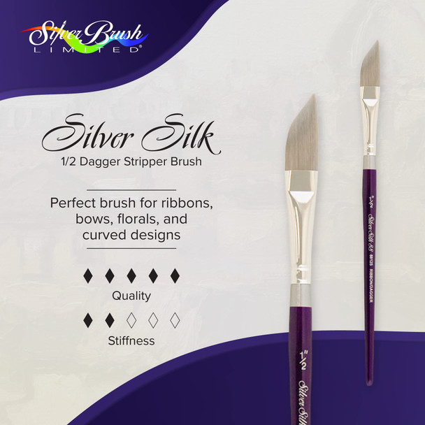 Silver Brush Limited 8812S Silver Silk Dagger Striper Brush For Watercolor Gouache And Acrylic Paint Size 1/2 Inch Short Handle