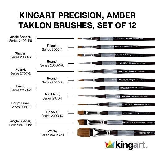 Kingart 1070B Premium 12 Pc Precision Acrylic Artist Paint Brushes Short Comfort Handle Synthetic Taklon Hair For Acrylic Oil Watercolor And Gouache Paints Set Of 12