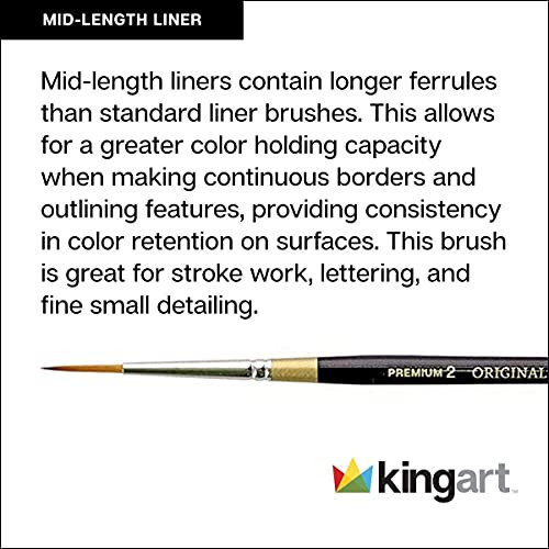 Kingart Original 9375 Series Size 10/0 Golden Taklon MidLength Liner Black/Gold