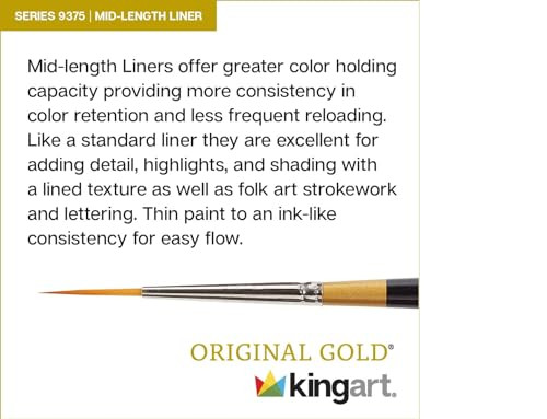 Kingart Original 9375 Series Size 10/0 Golden Taklon MidLength Liner Black/Gold