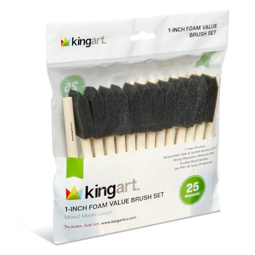 Kingart Foam 25 Pc Value Pack 1 Brush Set Short Wood Handle For Oil Acrylic and Watercolor Paint Great For Crafts Diy Home Projects Hobbies and Group Activities