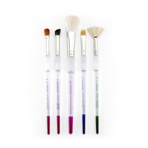 Royal and Langnickel Soft Grip 5Pc Assorted Hair Texture Paint Brush Set Includes Deerfoot Comb Mop and Fan Brushes