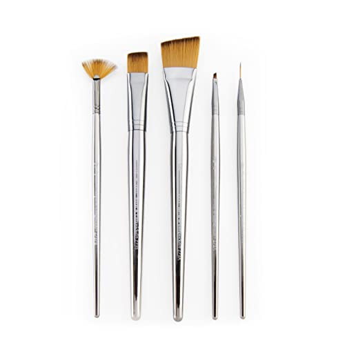 Royal and Langnickel Zen 5Pc Standard Handle Brush Set Includes Angular Shader Script Liner and Fan Brushes Gold