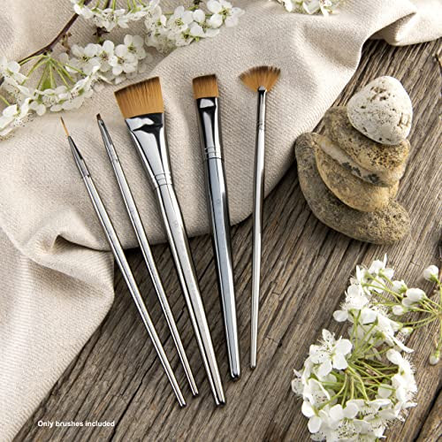 Royal and Langnickel Zen 5Pc Standard Handle Brush Set Includes Angular Shader Script Liner and Fan Brushes Gold