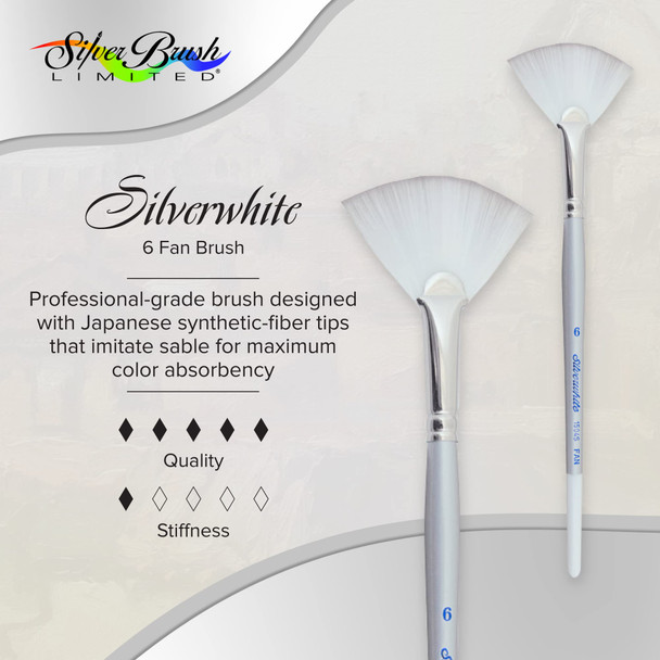 Silver Brush Limited 1504S6 Silverwhite Fan Brush Watercolor Acrylics Gouache Or Oil Brush Short Handle Size 6