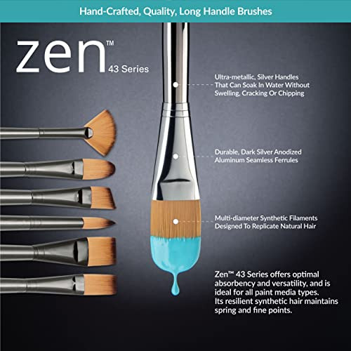 Royal and Langnickel Zen 5Pc Long Handle Brush Set Includes Filbert Fan and Bright Brushes
