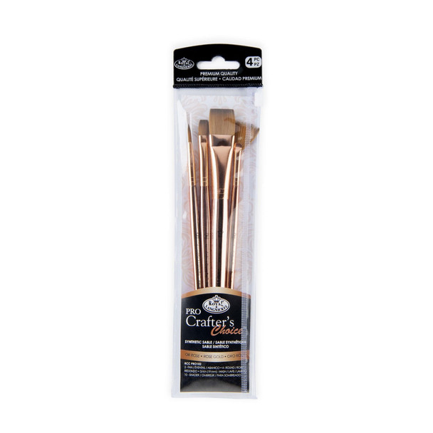 Royal and Langnickel CrafterS Choice Pro 4 Pc Synthetic Sable Angular Variety Craft Brush Set Includes Angular Shader and Round Brushes Rose Gold