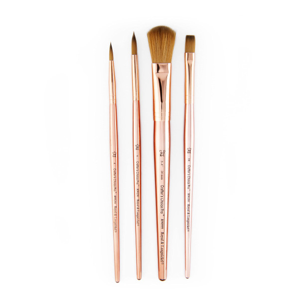 Royal and Langnickel CrafterS Choice Pro 4 Pc Synthetic Sable Angular Variety Craft Brush Set Includes Angular Shader and Round Brushes Rose Gold