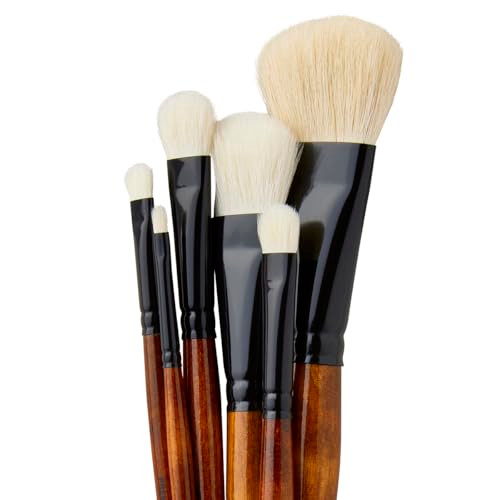 Kingart 1050A Premium 6 Pc Flat Oval Mop Artist Brush Set White SuperSoft Natural Goat Hair Short Handle 6 Sizes For Oil Acrylic And Watercolor