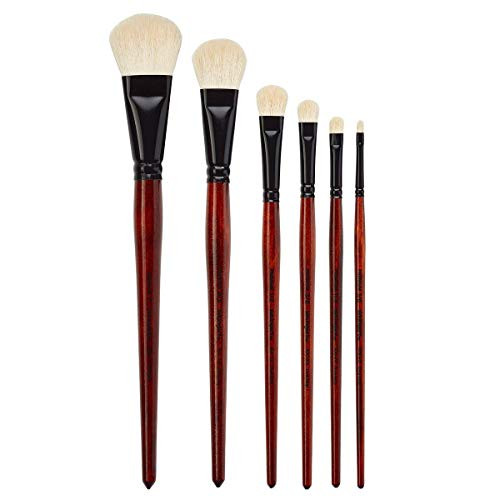 Kingart 1050A Premium 6 Pc Flat Oval Mop Artist Brush Set White SuperSoft Natural Goat Hair Short Handle 6 Sizes For Oil Acrylic And Watercolor