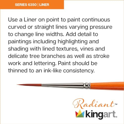 Kingart Premium Radiant 635018/0 Liner Series Artist Brush Synthetic Taklon Hair Short Handle For Acrylic Oil And Watercolor Painting Size 18/0