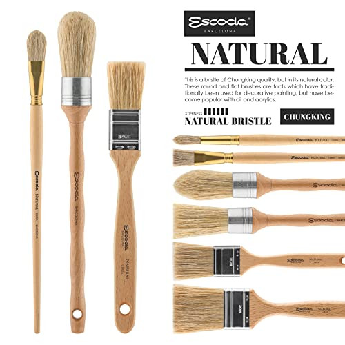 Escoda Series 7600 Artist Oil And Acrylic Paint Brush For Murals Decorative Work and Faux Finishing Natural Chungking Hog Bristle Round Oval Size 2