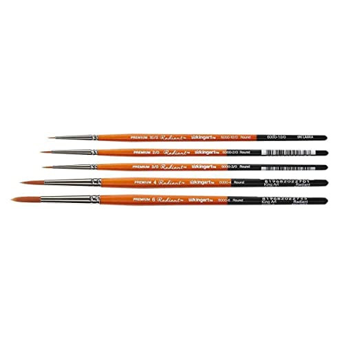 Kingart Premium 5Pc Radiant 6000 Series Round Artist Brush Set Synthetic Taklon For Acrylic Oil Watercolor Paint Short Handle 5 Brushes Sizes 10/0 3/0 2/0 4 6