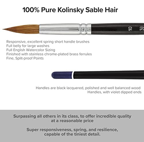 Creative Mark Rhapsody Kolinsky Sable Brushes For Professional Watercolorists Round 0 Excellent Spring Full Belly SplitProof Points Chrome Ferrules Short Handle English Sizing