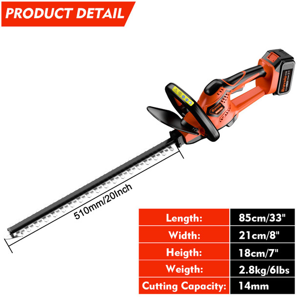 Bravolu 21V Cordless Hedge Trimmer, 20" Dual-Action Blade, Hedge Trimmer Cordless with 4.0Ah Battery and Fast Charger, 1400 RPM, Electric Hedge Trimmer for Shruber and Yard Hedge Cutting