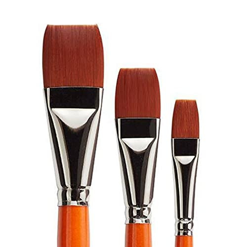 Kingart Radiant 6550 Wash Series Premium Golden Synthetic Brushes For Acrylic Oil And Watercolor Set Of 3 Sizes 1/2 3/4 and 1