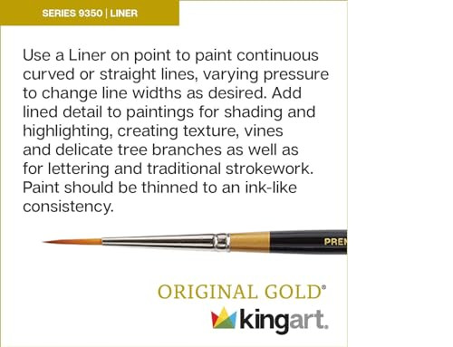 Kingart Premium Original Gold 9350M18/0 Micro Detail Liner Mini Thick Handle Series Artist Brush Golden Taklon Synthetic Hair For Acrylic Watercolor Oil And Gouache Painting Size 18/0