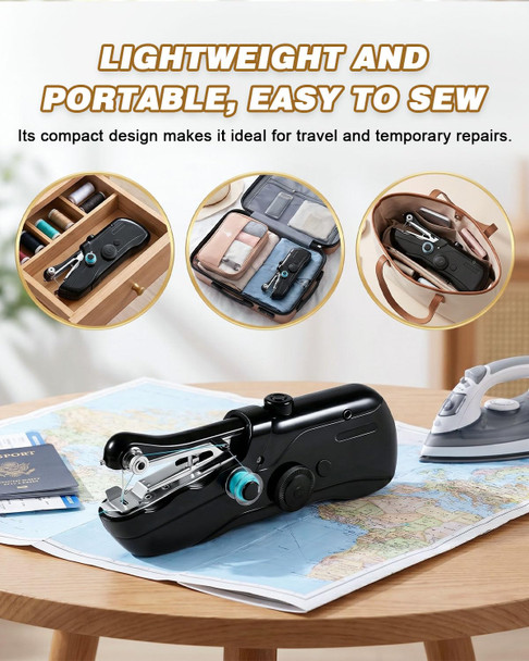 Voph Lightweight Mini Sewing Machine For Beginners Complete Handheld Sewing Kit Ideal For Home Use Fixes and Craft Making Black