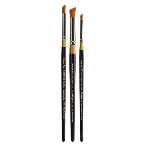 Kingart Premium 3 Pc Original Gold 9850 Series Deerfoot Stippler Artist Brush Set Synthetic Golden Taklon Hair For Acrylic Oil Watercolor And Gouache Short Handle 3 Sizes 1/8 1/4 3/8