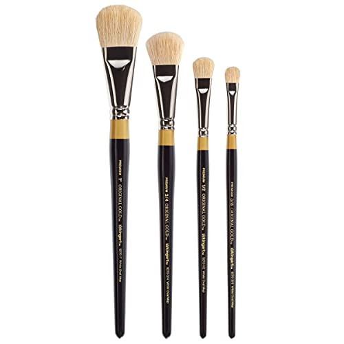 Kingart Premium 4 Pc Original Gold 9270 Series Oval Mop Brush Set Soft White Synthetic Hair For Acrylic Oil Watercolor Paint Short Handle 4 Brushes Sizes 3/8 1/2 3/4 1