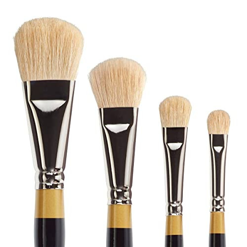 Kingart Premium 4 Pc Original Gold 9270 Series Oval Mop Brush Set Soft White Synthetic Hair For Acrylic Oil Watercolor Paint Short Handle 4 Brushes Sizes 3/8 1/2 3/4 1