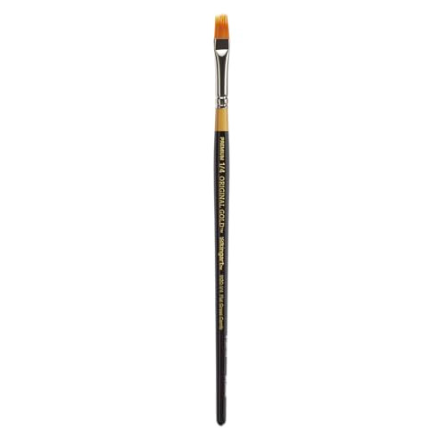 Kingart Premium Original Gold 9120 Series Rake Brush Set Synthetic Golden Taklon Hair For Acrylic Watercolor and Oil Short Handle 5 Sizes 1/8 1/4 1/2 3/4 1