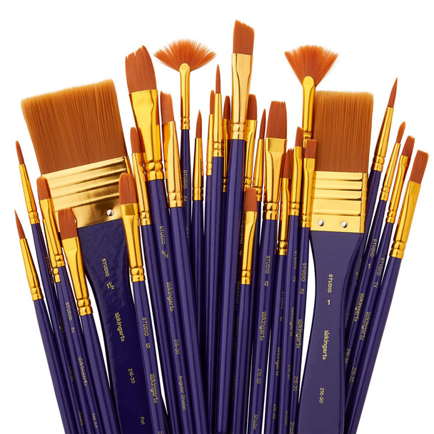 Kingart 30Piece Paint Brushes Acrylic Painting Brush Set Watercolor Brushes Acrylic Brushes For Oil Watercolor Nail Miniature Detailing And Rock Painting