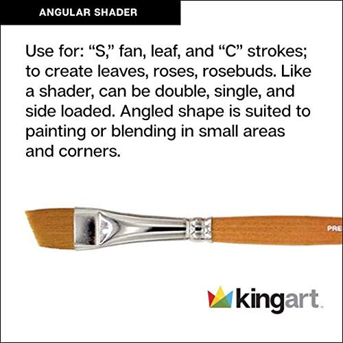 Kingart Premium 6 Pc Radiant 6400 Series Angular Shader Artist Brush Set Golden Synthetic Hair For Acrylic Oil Watercolor Painting Short Handle 6 Sizes 1/8 1/4 3/8 1/2 3/4 1
