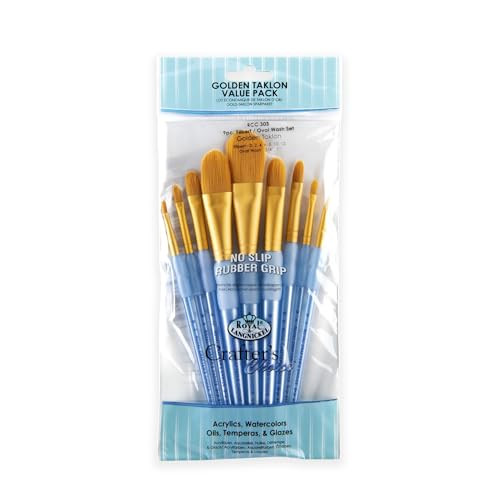 Royal and Langnickel And Langnickel CrafterS Choice Filbert And Wash Taklon Variety Brush Set Gold Pack Of 9