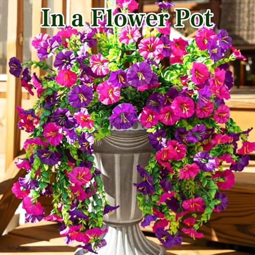 Nnouonn 2Pcs Artificial Hanging Flowers Outdoor Fake Trailing Plants Morning Glory Decoration UvResistant For Hanging Baskets Spring Decor Garden Porch Wedding Drooping Design For Pots and Patio