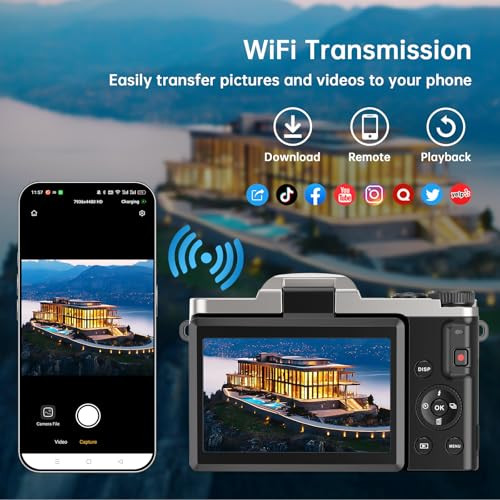 Aureapix 4K Digital Camera For Photography With Wifi Latest AutoFocus Vlogging Camera For Youtube Video 3 180 Flip Screen Travel Cameras 16X Zoom AntiShake 4K Cameras With Sd Card 2 Batteries