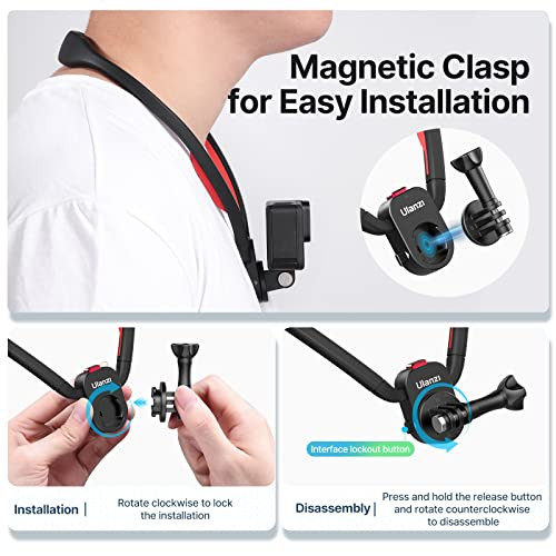 Ulanzi Select Go Quick Ii Magnetic Neck Mount For Action Cameras OneClick Quick Release Pov Holder Compatible With Gopro Hero 13/12/11/Insta360 X5/X4/X3/Dji Osmo Action 5/4/3 Pro HandsFree Vlogging