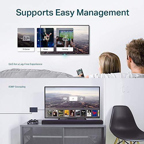 TpLink 5Port Gigabit Ethernet Easy Smart Switch Plug And Play Desktop Sturdy Metal W/Shielded Ports Limited Lifetime Replacement TlSg105E Black