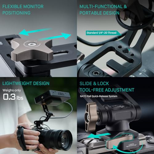 Tilta Extended Pro Monitor Mount Nato Adjustable Dual Swivel Arm With 1/420 Threads Compatible With Smallhd and Standard Monitors Quick Tension Lock Durable Solution For Camera Rigs Black