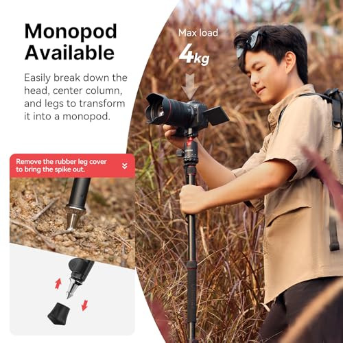 Ulanzi Tt31 724 Claw Quick Release Aluminum Camera Tripod and Monopod Panorama 360 Ball Head Detachable W 180 Revertible Legs Up Load 882Lb For Sony/Canon/Nikon/Fujifilm And More