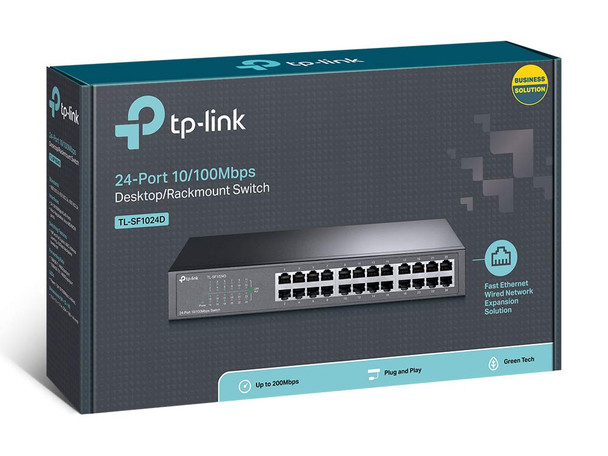 TpLink 24 Port 10/100Mbps Fast Ethernet Switch Plug and Play Desktop/Rackmount Sturdy Metal W/Shielded Ports Fanless Unmanaged TlSf1024D White