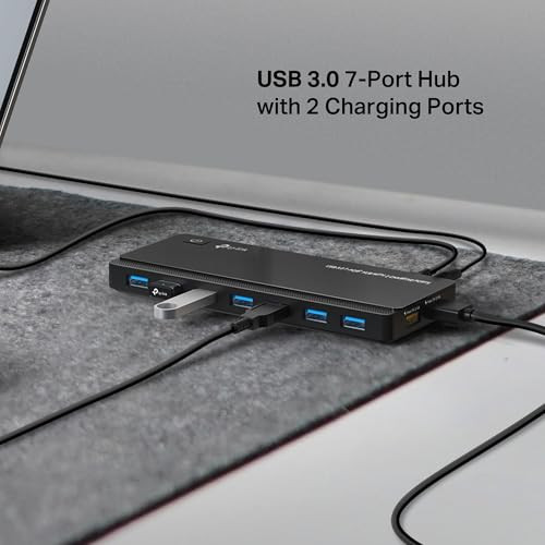 TpLink Powered Usb Hub 30 With 7 Usb 30 Data Ports And 2 Smart Charging Usb Ports Compatible With Windows Mac Chrome and Linux Os With Power On/Off Button 12V/4A Power AdapterUh720