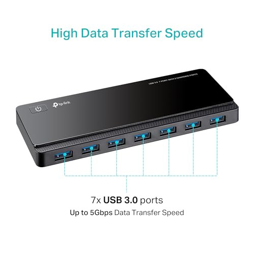 TpLink Powered Usb Hub 30 With 7 Usb 30 Data Ports And 2 Smart Charging Usb Ports Compatible With Windows Mac Chrome and Linux Os With Power On/Off Button 12V/4A Power AdapterUh720