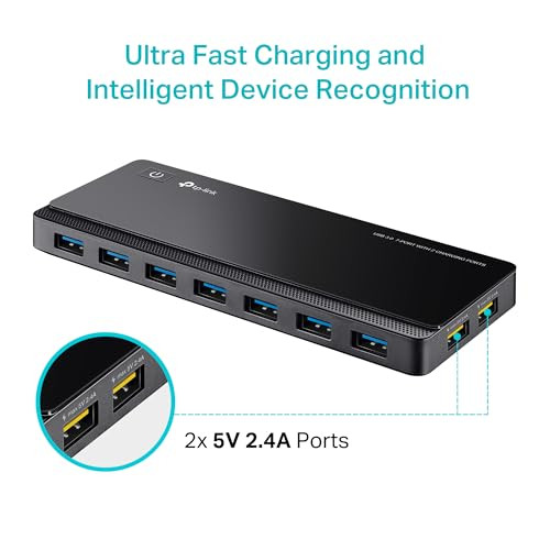 TpLink Powered Usb Hub 30 With 7 Usb 30 Data Ports And 2 Smart Charging Usb Ports Compatible With Windows Mac Chrome and Linux Os With Power On/Off Button 12V/4A Power AdapterUh720