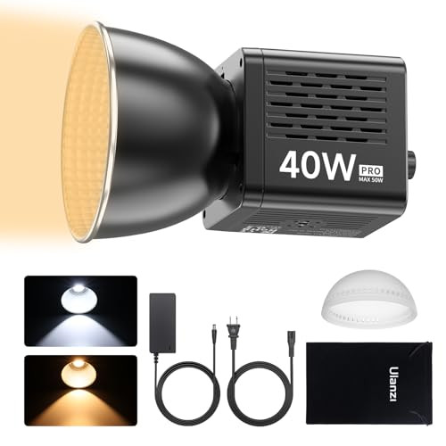 Ulanzi 40W Pro Portable Led Video Light With Dc Power Adapter 3400Mah BuildIn Battery Metal Mini Dual Color Temperature Cob Continuous Output Lighting Handheld Spotlight 2500K6500K For Video