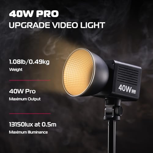 Ulanzi 40W Pro Portable Led Video Light With Dc Power Adapter 3400Mah BuildIn Battery Metal Mini Dual Color Temperature Cob Continuous Output Lighting Handheld Spotlight 2500K6500K For Video