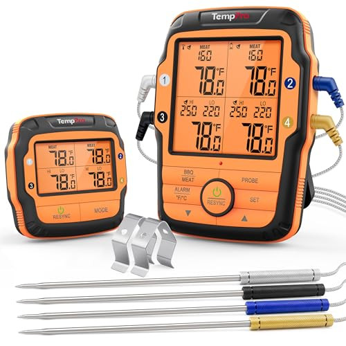 Temppro Tp27 500Ft Meat Thermometer For Grilling And With 4 Probes Bbq Kitchen Food Cooking Digital Thermometer For Meat Turkey Cooking For Dad Him Husband Previously Thermopro