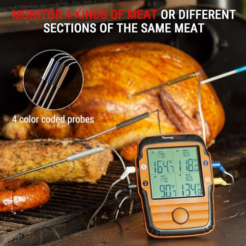 Temppro Tp27 500Ft Meat Thermometer For Grilling And With 4 Probes Bbq Kitchen Food Cooking Digital Thermometer For Meat Turkey Cooking For Dad Him Husband Previously Thermopro