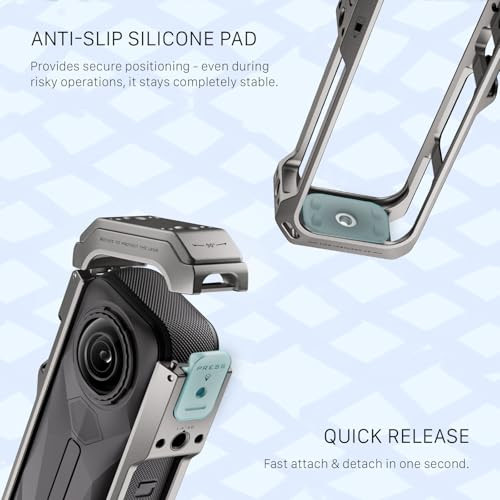 Tilta Full Camera Cage Compatible With Insta360 X5 Titanium Gray Protective Armor Rotatable Lens Support Quick Release Lightweight Durable Aluminum and Stainless Steel