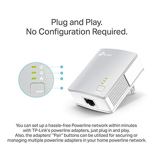 TpLink Av600 Powerline Ethernet Adapter Kit Gigabit Port Plug Pair andPlay Power Saving Nano Sized Powerline Network Adapter TlPa4010 Kit