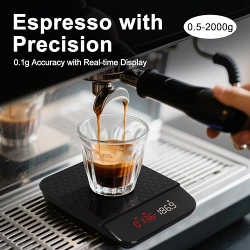 Thinkscale Coffee Scale With Timer Rechargeable 2Kg/01G Accurate Espresso Scale 3Mode Timer Digital Coffee Scale For PourOver Espresso French Press Kitchen Use
