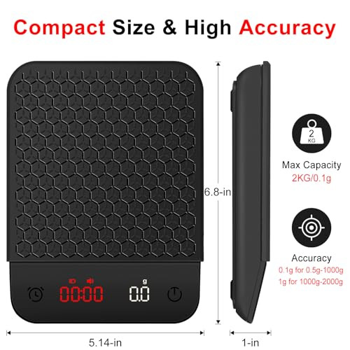 Thinkscale Coffee Scale With Timer Rechargeable 2Kg/01G Accurate Espresso Scale 3Mode Timer Digital Coffee Scale For PourOver Espresso French Press Kitchen Use