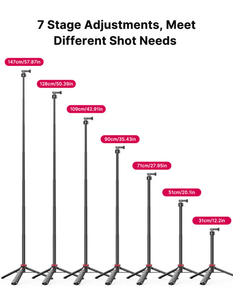 Ulanzi Select 57In Extendable Selfie Tripod For Action Cameras Ulanzi Go Quick Ii Long Action Camera Stick Tripod Quick Release Adapter Vlog Handle Grip For Gopro Hero Series