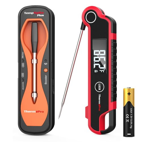Thermopro 2In1 Digital Meat Thermometer Set 600Ft Meat Thermometer 05 Sec Thermocouple Instant Read Thermometer For Grill Bbq Smoker Oven Kitchen Cooking Fathers Day For Dad